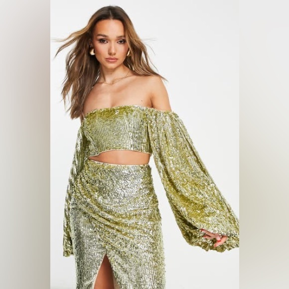 ASOS Tops Asos Womens Edition Off The Shoulder Sequin Crop Top